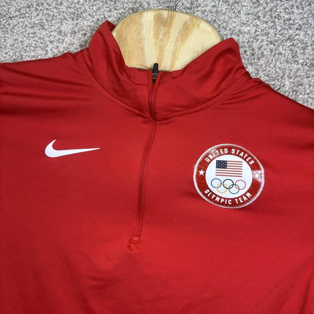 Team USA Shirt Womens Medium Red Olympics Running Nike Dri Fit Quarter Zip Top